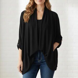 Anne Klein Womens Black Open-Front Black Cardigan with Gold Accent Size Medium